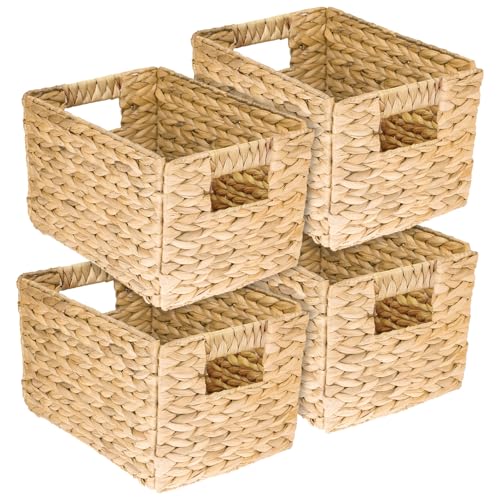HMF panier de rangement, panier pliable tressé en jacinthe d'eau jonc de mer | set de 4 pièces | taille M | 32 x 23 x 20 cm