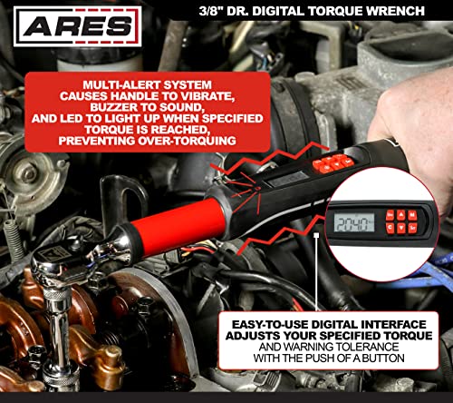 Ares 43000-3/8-Inch Drive Electronic Digital Torque Wrench - 7.4-99.6 Ft/Lbs (10-135Nm) - Reversible Sealed Head - Multi-Alert System Prevents Over-Torquing #TOP3