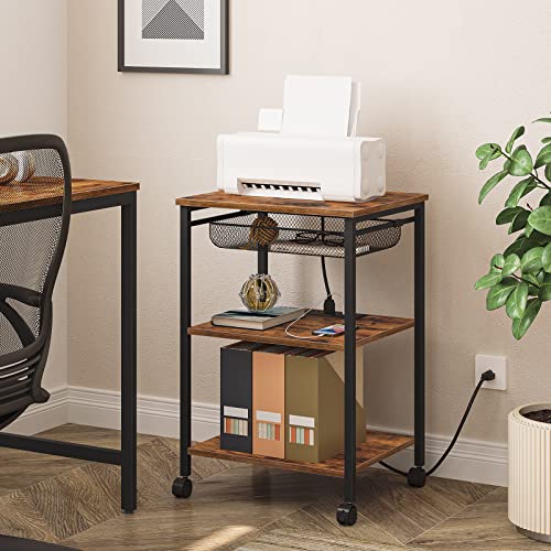 Hoobro Printer Stand, 3 Tier Printer Cart With Power Outlet And Usb Port, Industrial Printer Table Rolling Cart With Storage Drawer On Wheels, For Home Office, Rustic Brown And Black Bf23Ups01 #TOP7