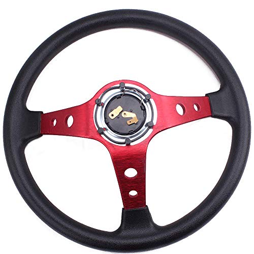 Rastp Universal Racing Steering Wheel,Drifting Deep Dish Steering Wheel 13.8”/350Mm 6 Bolts Grip Vinyl Leather & Aluminum With Horn Button For Car -Red #TOP1
