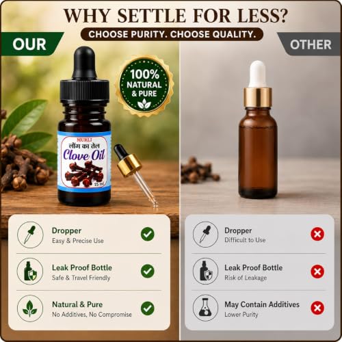 Image of Clove Oil (Long Ka Tel)- 15ML (Pack of 1) | Pure & Natural | Cold Pressed Multipurpose Oil for Teeth & Gum Care, Hair, Skin & Body Massage | Premium Quality