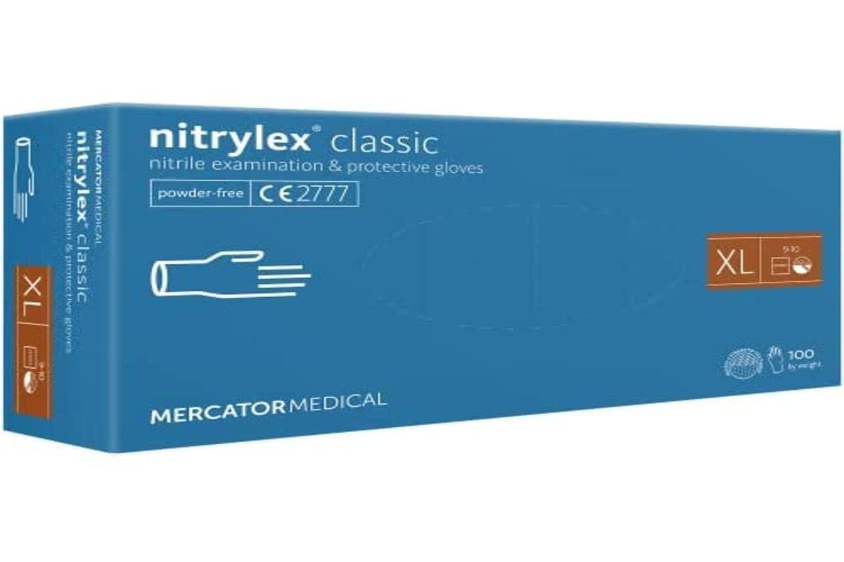Guanti in nitrile azzurri NITRYLEX CLASSIC, taglia: XL - 100 pezzi, Guanti monouso, privi di rivestimento in polvere, testurizzati sulla punta delle dita, senza lattice