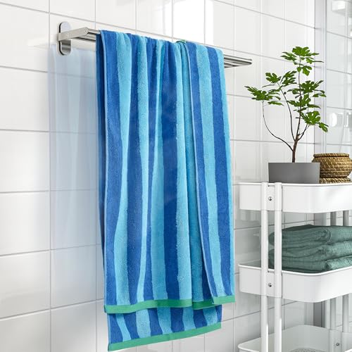 Drap de bain bleu grand format SLÅNHÖSTMAL serviette douche rayée