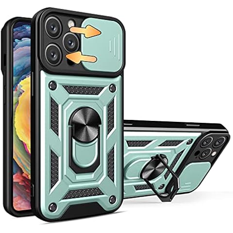 Vitodo for iPhone 14 Pro Max Case with Ring Holder Kickstand & Camera Cover, Military Grade Rugged Bumper Cover Built-in Ring Stand Holder Slide Camera Cover Shockproof Heavy Duty Protection (Green) Cover