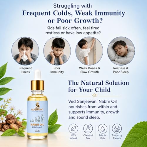 Image of Ved Sanjeevani Nabhi Oil for Kids & Babies | 72,000 Nadi Navel Therapy for Immunity, Growth & Bone Development | Ayurvedic | 30ml