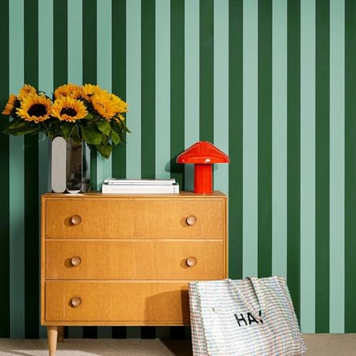 FYSUIMU Retro Green Stripe Peel and Stick Wallpaper Roll Modern Vintage Self-Adhesive Contact Paper Wall Decal Sticker for Home Bedroom Bathroom Decor 17 Inch x 10 Ft