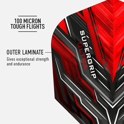 Harrows SUPERGRIP Ultra Flights| Set of x5 Premium Extra Strong Dart Flight Bag (15 Flights) (Red)