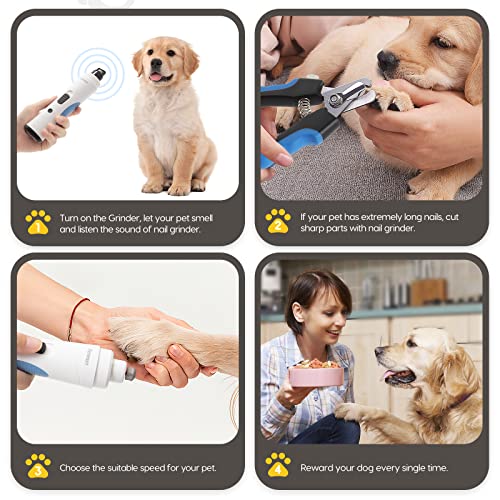 Peteast Dog Nail Grinder, Upgraded LED Lighting 2-Speed Nail Clippers USB Powerful Electric Nail Trimmer Paws Grooming Trimming for S/M/L Dogs Pets