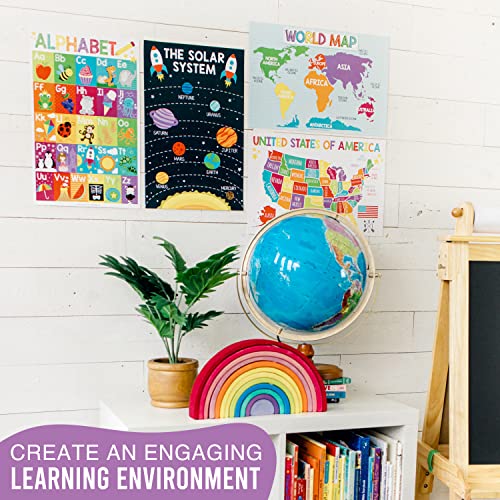Hadley Designs 4 Alphabet, Map Of United States, World Map, Solar System, Abc Posters Toddlers Wall Decor, Planets For Kid, Us Map Laminated Kindergarten Classroom Prek Homeschool Supplies 11X17 #TOP5
