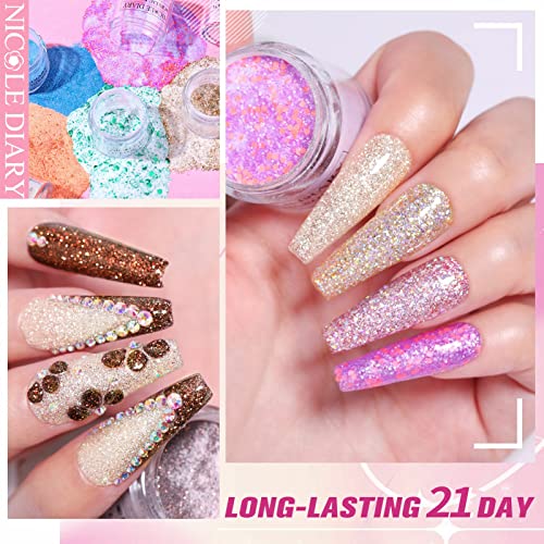 Nicole Diary Acrylic Powder System - 12 Colors Glitter Acrylic Nail Powder For 3D Manicure, Nail Extension, French Nails, No Nail Lamp Needed #TOP1