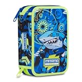 Mitama Astuccio Scuola 3 Scomparti, CYBERSHARK, Contenuto 47 pz, Completo di Matite, Pennarelli, Portapenne Scuola Elementare Bambino