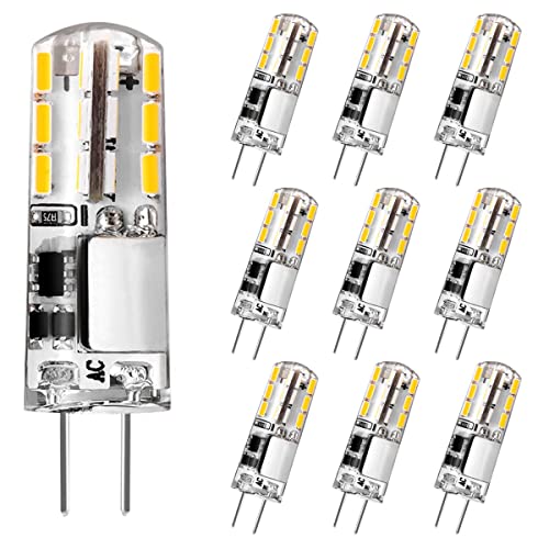 Tailcas G4 Led Warmweiß Birnen, 12V 1.5W Kein Flackern G4 Led Stiftsockellampe, Ersatz für 20W Halogenlampen, Energiesparlampe 3000K, 180LM AC/DC LED Lampen Nicht Dimmbar, 10er Pack