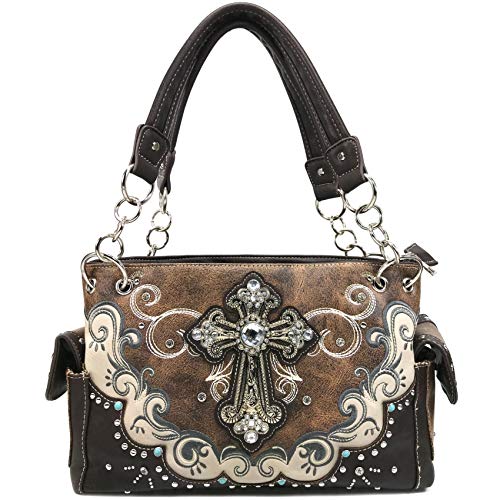 Zelris Western Silver Rhinestone Cross Women Conceal Carry Handbag Wallet Set2