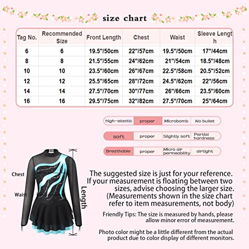 Oyolan Kids Girls Figure Ice Skating Dress Mesh Splice Long Sleeve Rhinestone Ballet Dance Skating Competition Costume Pink 12 Years #TOP6