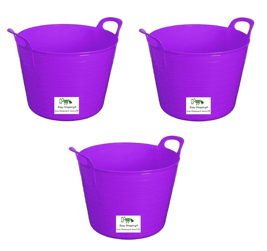 Easy Shopping 3 x 26 Litre Flexi Tub Garden Home Flexible Colour Rubber Storage Container Bucket Polyethylene Flex Tub- MADE IN U.K. (Purple)