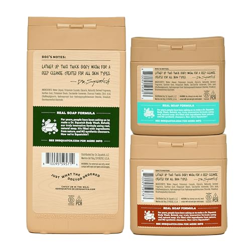 Dr-Squatch-NEW-Natural-Body-Wash-for-Men-Exfoliating-and-Non-Exfoliating-Pine-Tar-14-oz-Coconut-Castaway-Wood-Barrel-Bourbon-8-oz-2-Pack-Body-Scrubber
