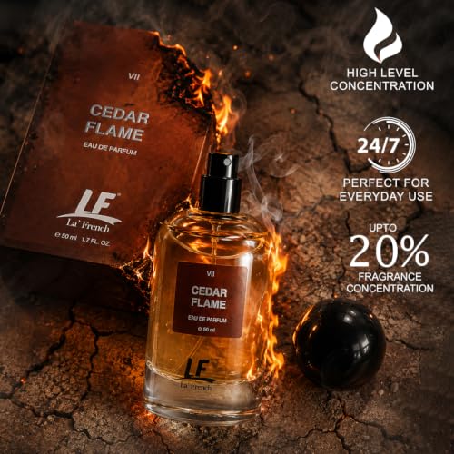 Image of La French Cedar Flame Unisex Perfume 50ml | Long Lasting Premium Fragrance | Intense & Refreshing Scent | Eau de Parfum for Men & Women | Luxury Perfume for Daily Wear, Office, Parties