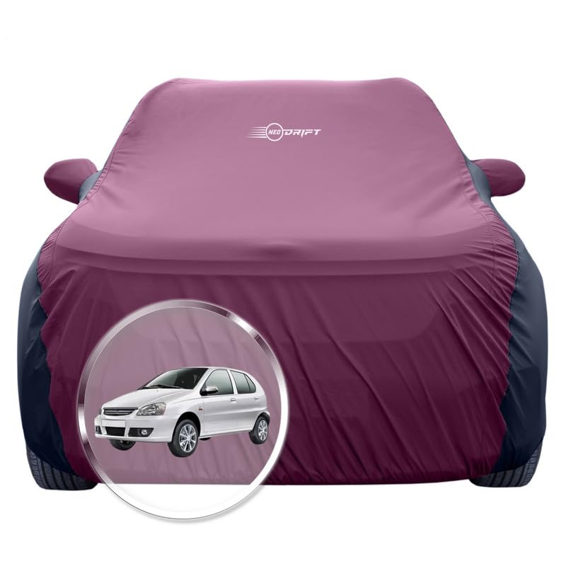 Image of NEODRIFT 'SuperTech' Car Cover for Tata Indica (100% Water-Resistant, All Weather Protection, Tailored Fit, Multi-Layered & Breathable Fabric) (Colour: Maroon+Black)