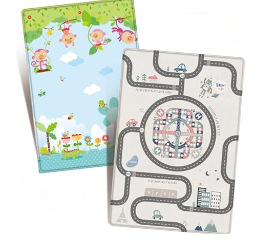 ベビープレイマット ベビーマット 折り畳み式 防水 衝撃緩和 かわいいラグマット XPE素材 安全無毒 滑り止め 両面使用 新生児から対象 かわいいベビーマッ (軌道)