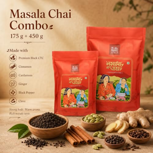 Image of The Pahadi Story Masala Chai 625g - Assam Harvest Blend with 100% Natural Spices, Winter Season Special Chai Patti, Aromatic Chai Masala (450g + 175g)