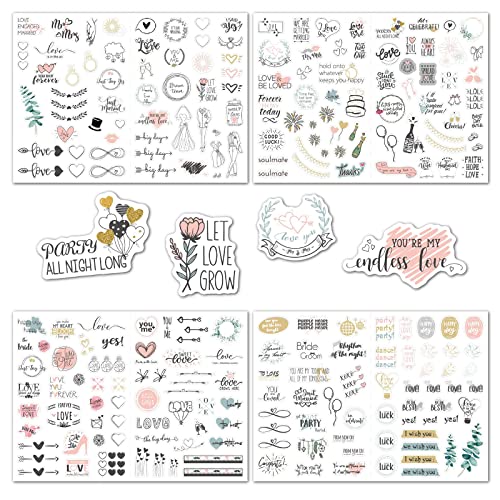 Sticker Hochzeit Gästebuch (230 Motive) - Vintage Hochzeit Aufkleber Love Stickers mit Herz für Scrapbook oder Bullet Journal für Gästebuch, Fotoalbum, Geburtstagskarten und Geschenke Cover