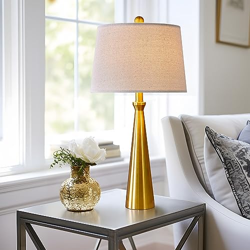 Oneach 25.75 Inch 3-Way Dimmable Touch Control Modern Usb Table Lamp Set Of 2 For Living Room Bed Room Bedside Nightstand Lamps Fabric Shade Vintage Accent Light Gold Antique Brass thumb #2
