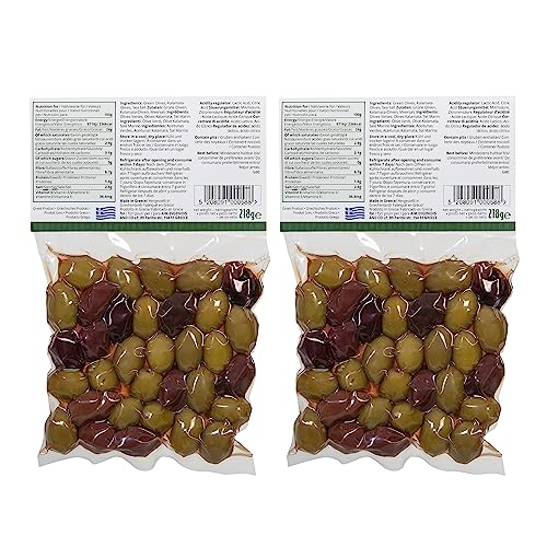 TrofoPlan Griechische Gemischte Kalamata und Grüne Oliven, 2er Pack x 200 g (Insgesamt: 400 g)