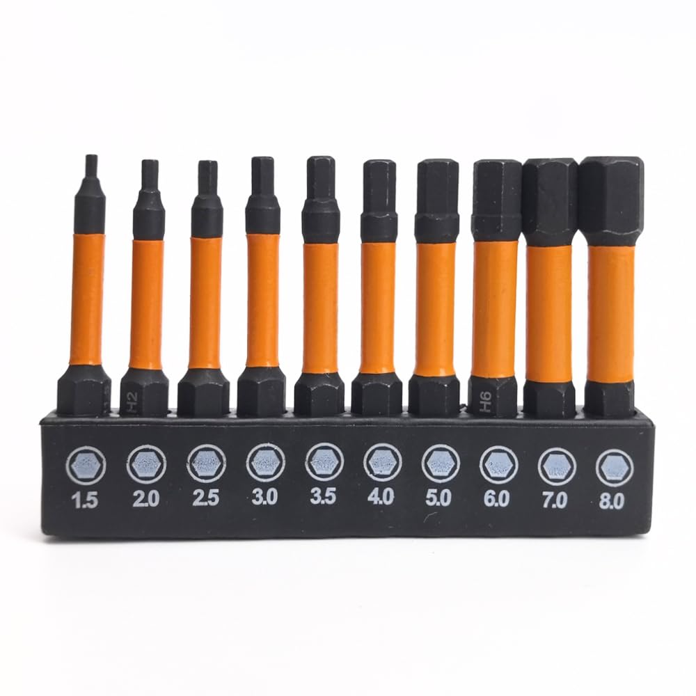 10 Pcs Allen Key Drill Bit Set, Allen Key Screwdriver Set, Metric Hex Driver Bits with 1/4 Inch Hex Shank, Steel Magnetic Screwdriver Bits, for Impact Driver, Power Drill (H1.5-H8)