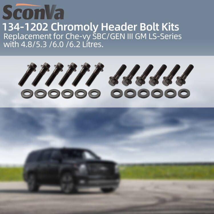 Image of 134-1102 Header Bolt Kits 3 /8in Flange Hex Chromoly Header Bolt Kit Compatible with Chevy SBC /GENIII GM LS-Series 4.8L 5.3L 6.0L 6.2L Engines (Pack of 12)