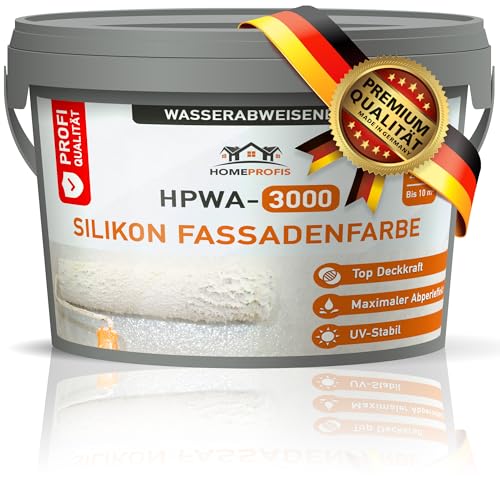 Home Profis® Silikon Fassadenfarbe Weiß | Mit zuverlässigem Abperleffekt | 100% UV stabil | Sehr gute Deckkraft | Zum Färben & Ausbessern | Profi Qualität | HPWA-3000 (2,5 Liter | Bis 10 m²)