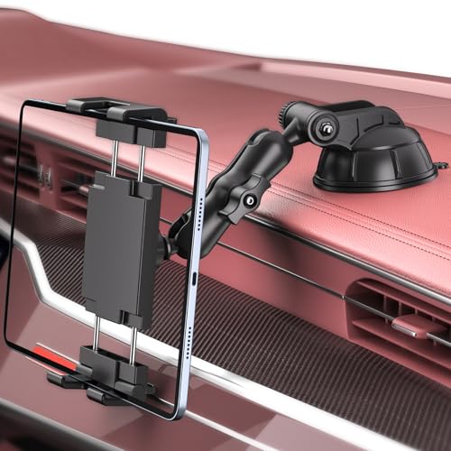 PLDHPRO Soporte para Tableta y iPad para Coche con Ventosa, Universal Giratorio salpicadero Parabrisas y Protector de Silicona, Compatible con iPad Air/Mini/Samsung/Fire de 5,1' a 15,6'