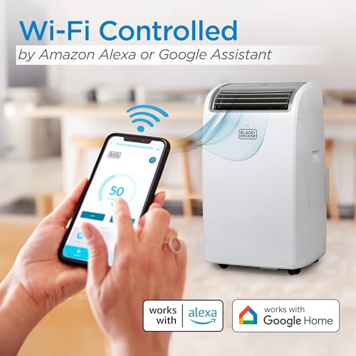 BLACK+DECKER Smart Portable Air Conditioner, 14,000 BTU (10,200 BTU SACC) for Rooms up to 700 Sq. Ft., Smart Portable AC with Follow Me Remote and Window Kit, BPACT14WT, White