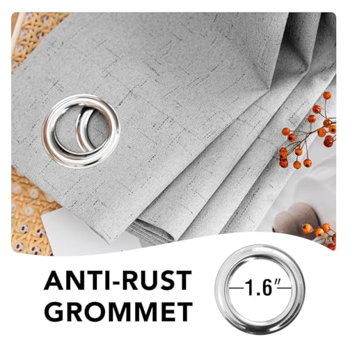 Image of H.VERSAILTEX Linen Curtains 100% Blackout Curtains for Bedroom 102 inch Long Full Light Blocking Nature Linen Blended Window Curtains for Living Room Nickel Grommet (2 Panels, Glacier Gray)