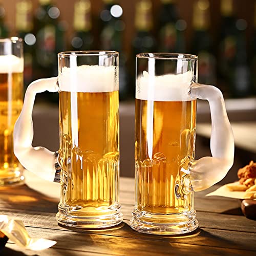 Heavy Beer Mugs 20oz Glass Mugs With Handle, Beer Glasses For Freezer, Beer Drinking Glasses, Funny Shape Stein For Bar, Alcohol, Beverages (Large) - Image 6