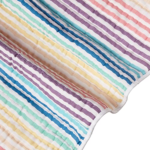 Image of HonestBaby Hand-Quilted Baby Blanket Reversible 100% Organic Cotton for Infant Boys, Girls, Rainbow Stripe, One Size