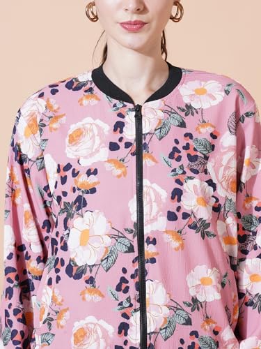 Image of 9 Impression Women's Printed Bomber Jackets | Full Zipper Regular Jacket | Casual Sweatshirt | Oversized Jackets for Women | Outdoor Office Wear Winter Jackets