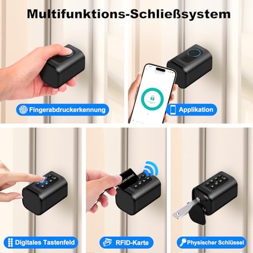 Bild 5 - Türschloss Fingerabdruck, Fingerabdruck Schloss, Verstellbare Länge elektronisches türschloss, Smart Lock mit RFID-Karte, App, WLAN, Bluetooth-Entriegelung,Verlängerungszubehör,60–90 mm, schwarz