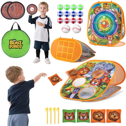 Bean Bag Toss Game Sets for Kids, Toss and Catch Ball Set for Kids Outdoor Baseball Toys for Toddlers Carnival Games for 3 4 5 6 7 Years Old Boys and Grils Backyard Outdoor Toy