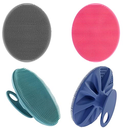 INNERNEED Food-Grade Soft Silicone Body Cleansing Brush Shower Scrubber, Gentle Exfoliating and Massage for All Kinds of Skin (Purple+Dark Green)