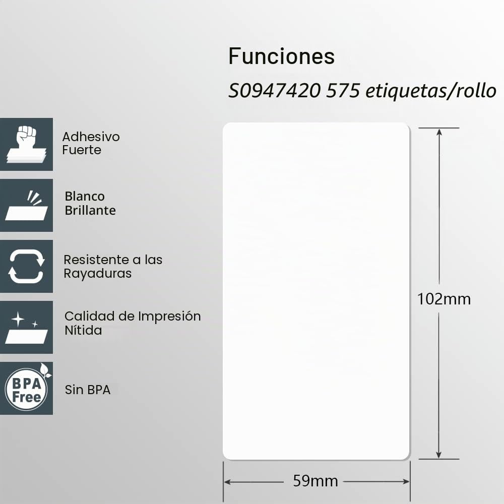 BETCKEY - 10 Rollos S0947420 Etiquetas Adhesivas, 102mm x 59mm, 5750 Etiquetas Grandes de Envío para LabelWriter 4XL, No se aplica 550 o 5XL