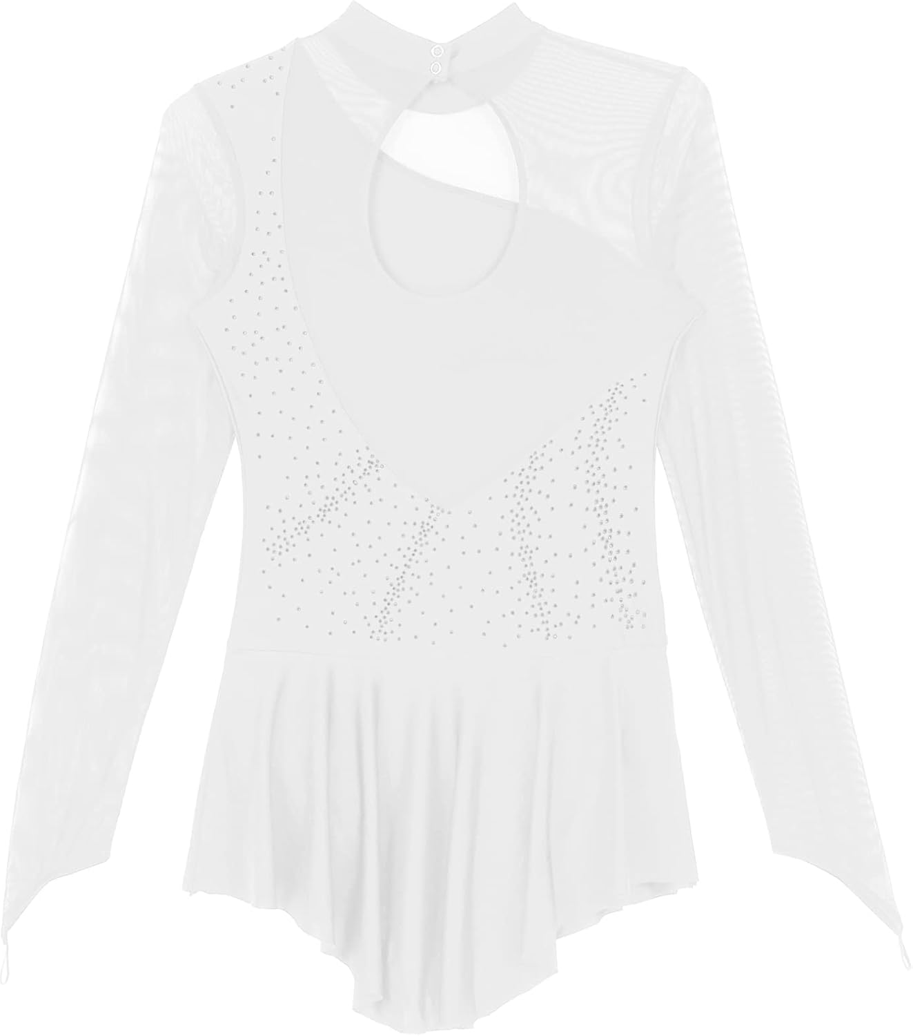 ACSUSS Women's Figure Skating Dress Mesh Patchwork Long Sleeved Ice Skating Skirt Competition Dresses