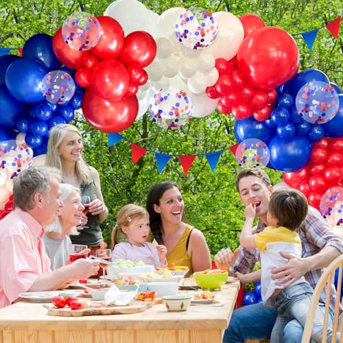 Image of BAUANOOY Red White and Blue Balloons, 60pcs 12 Inch Red White and Blue Decorations with Confetti Balloons for Independence Day Patriotic Anniversary Veterans Day Graduation Birthday Party Decorations