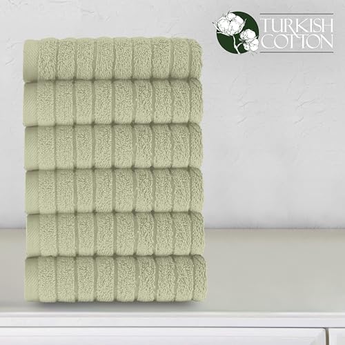 Image of Elegant Comfort 100% Turkish Cotton Corduroy Ribbed Luxury Washcloths 6 Pack Soft 13 x 13 Inch - Higly Absorbent, Durable, Quick Dry, Spa Premium Hotel Quality for Bathroom or Travel, Mint Green
