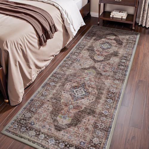2x6 ft Bedroom Runner Rugs for Hallways Non Slip Hallway Runner Rugs Washable Kitchen Runners Rug Entryway Laundry Room Rug Dresser Runners Long Pink Brown
