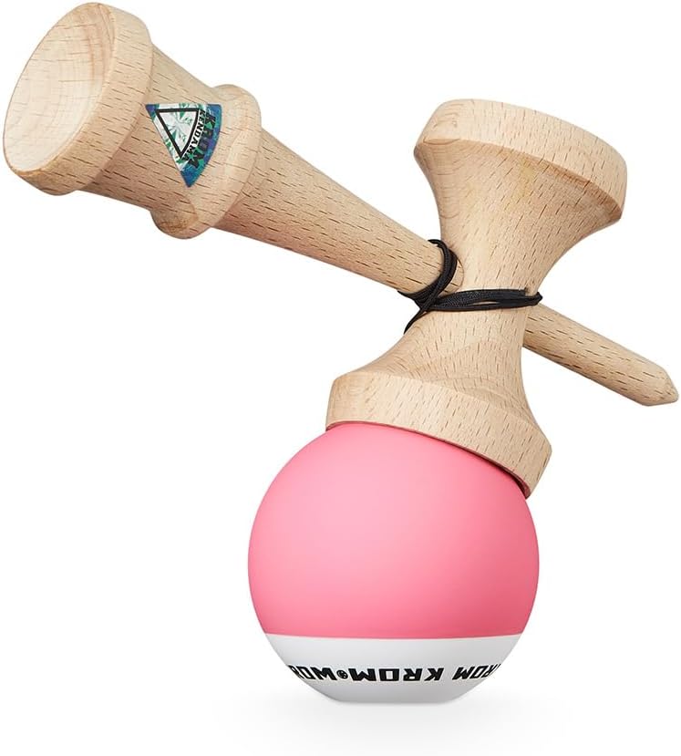 KROM - Kendama Toy POP Pink - High Wood Quality - Extra Strong - for Beginner and Pro - Gift Pack : Extra String + Stickers