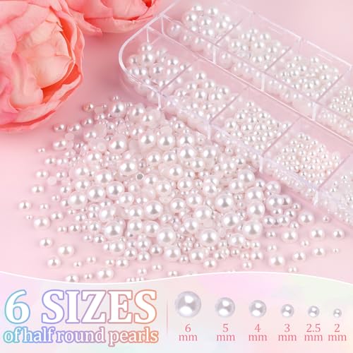 Image of Flatback Pearls for Crafting with 3Pcs 10ml B7000 Jewelry Glue, 1 Box of Half Round White Pearls, Bedazzling Beads for DIY Crafts Clothing Tumblers Shoes Embellishment Nail Art
