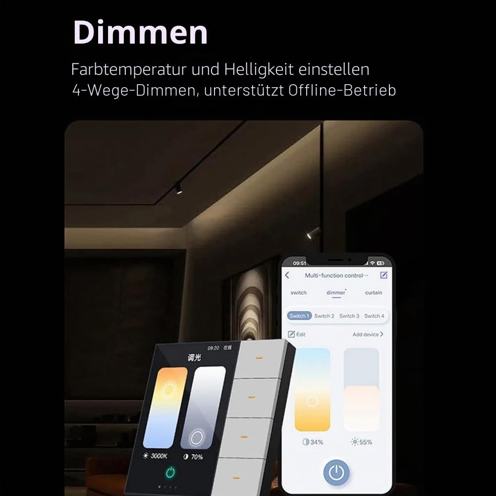 Tuya Zigbee 3,5 Smart Wandschalter Touchscreen 4 Gruppen Schalter 8-Wege Szene Radar Sensor Dimmschalter Smart Home A