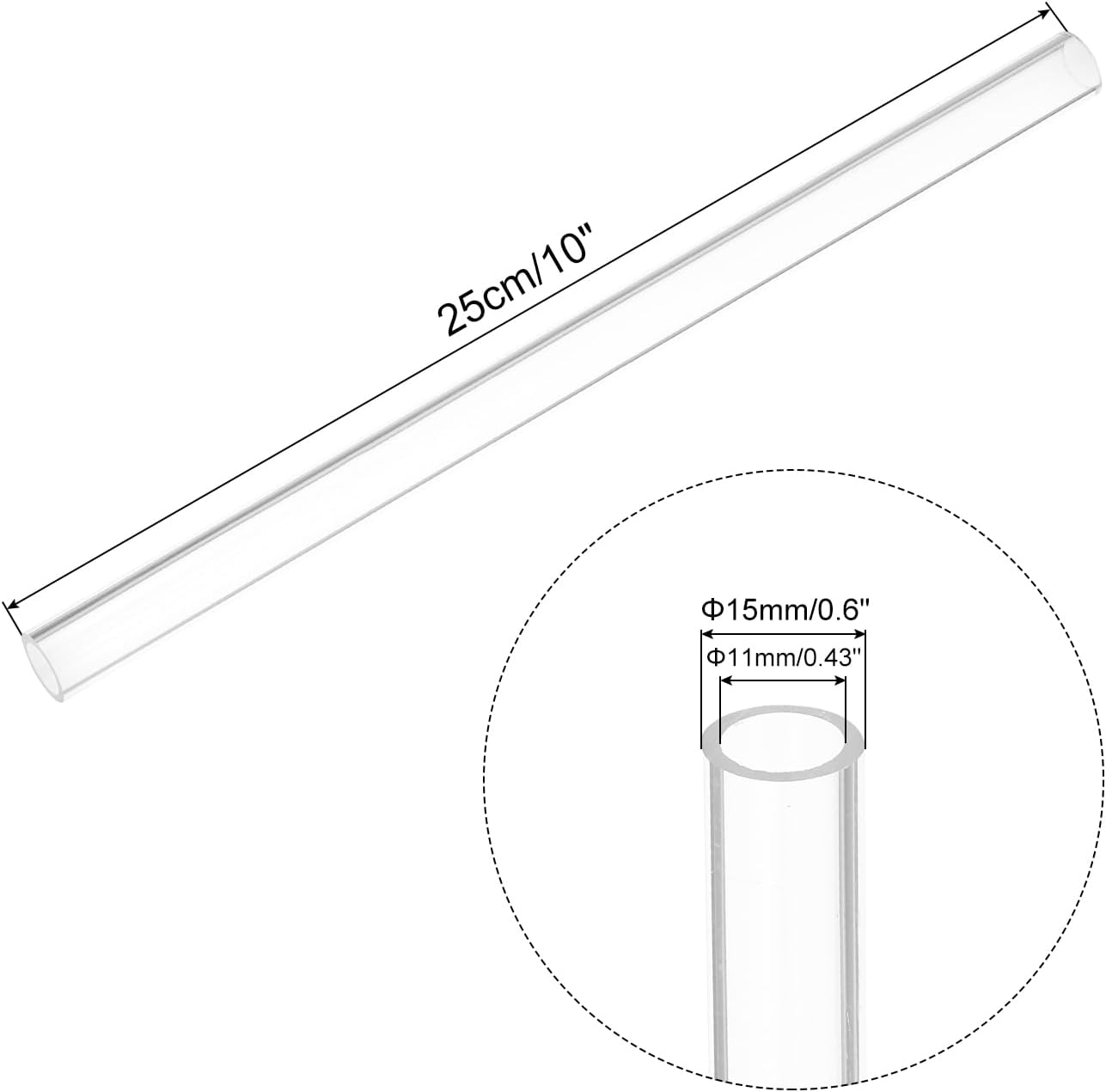 MECCANIXITY Acrylic Pipe Clear Rigid Round Tube 11mm(0.43") ID 15mm(0.6") 10" for Lamps and Lanterns, Water Cooling System