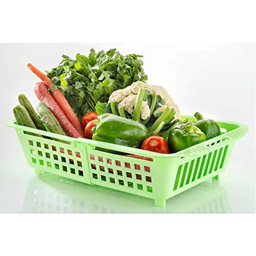 Image of Kotak Sales Multipurpose Kitchen Collapsible Fruit Vegetable Sink Basket Space Saver Adjustable Washing Dish Utensils Foldable Rack Drying Drain Holder Expandable Length 34cm to 48cm (Green)