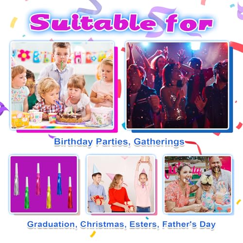 30 Pieces Party Blowers for Kids, Metallic Noise Makers Party Horns Whistles Glitter Fringe Noisemaker Party Supplies Tassel Blowouts for Birthday Graduation New Years Party Favors Supplies - Thumbnail 4